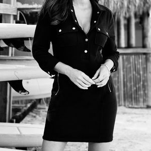 Michael Kors Black Shirt Utility Dress Silver S